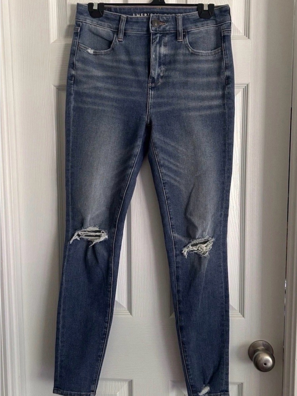 American Eagle Outfitters Women's Ripped High-Rise Skinny Jeans - Blue